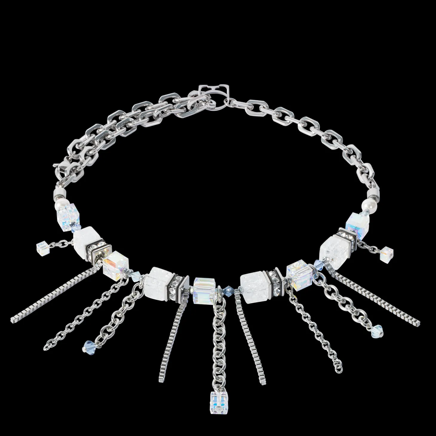 Necklace Sunray Cube Bohème silver-white