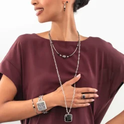 Watch Iconic Cube Sparkling Anthracite Attraction Statement Silver