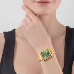 Watch Iconic Square Glamorous Green Stainless Steel Gold
