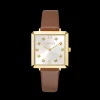 Watch Iconic Square Gold White Sunray Bracelet Leather Classy Brown