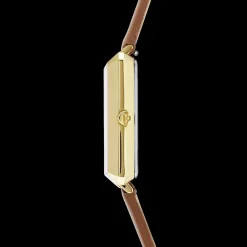 Watch Iconic Square Gold White Sunray Bracelet Leather Classy Brown