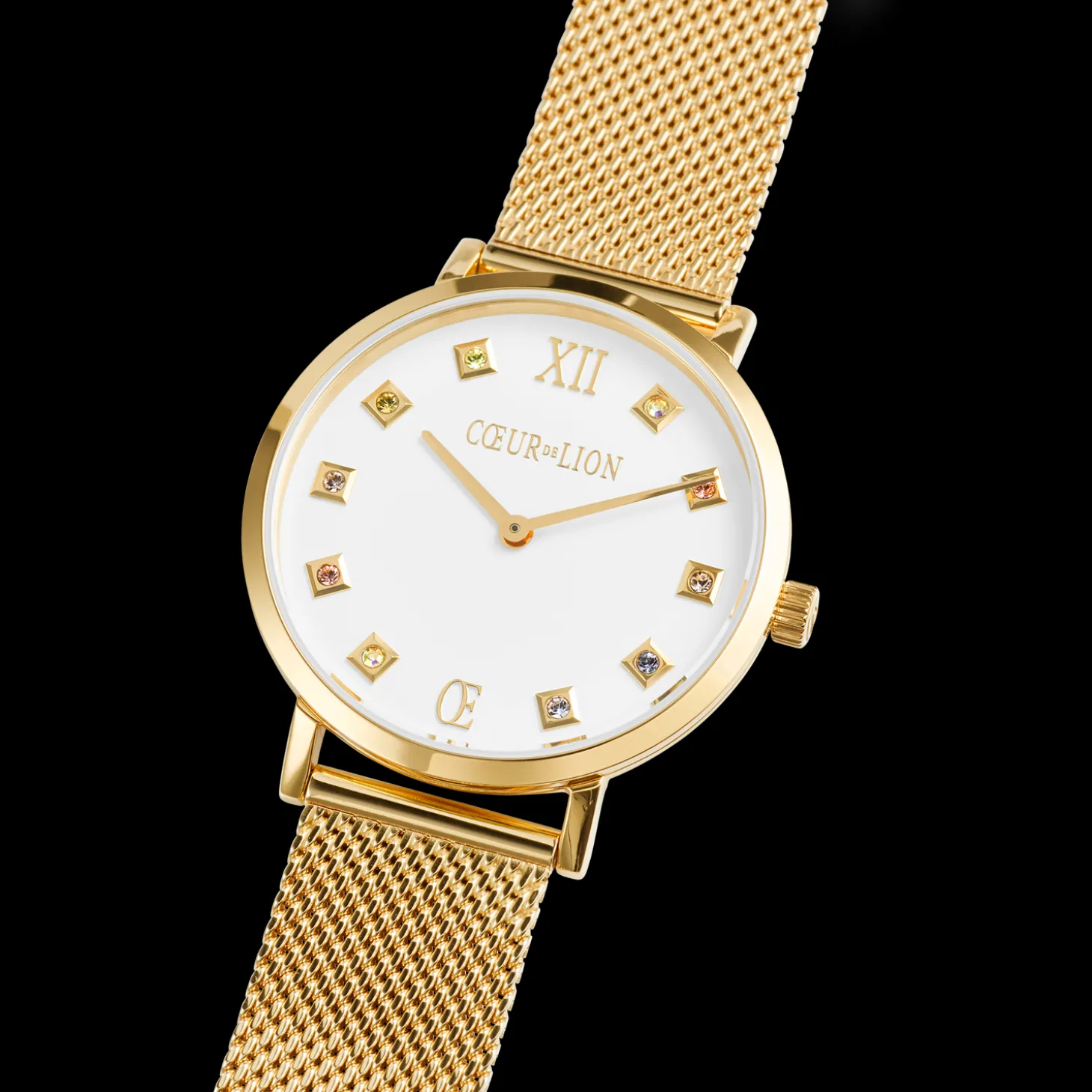 Watch Round Brilliant White Milanese Stainless Steel Gold