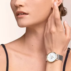 Watch Round Brilliant White Bicolor Stainless Steel Silver