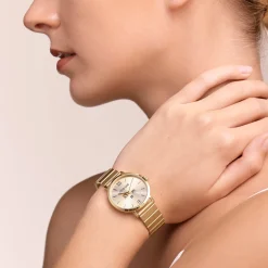 Watch Round Gold Sunray Monochrome Stainless Steel Gold