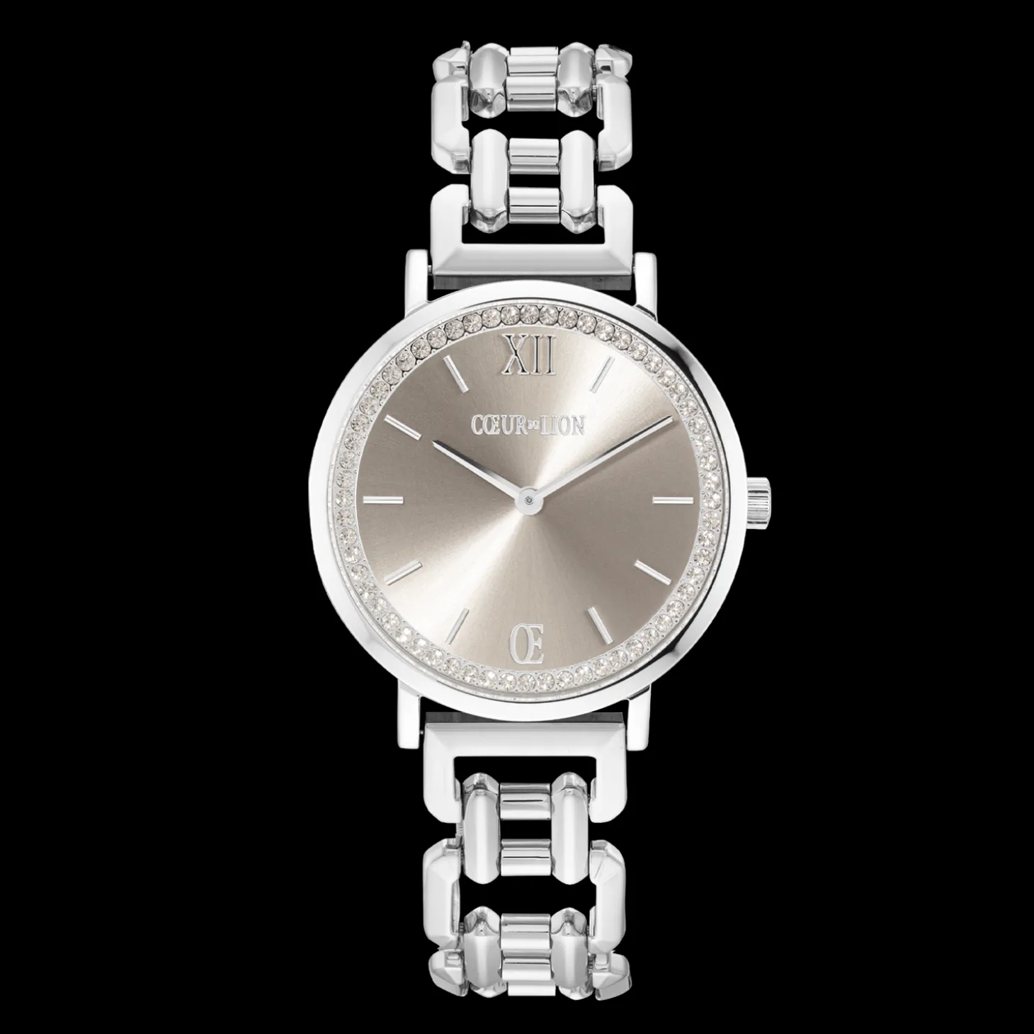 Watch Round Sparkling Graceful Greige Statement Silver