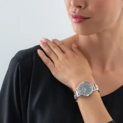 Watch Round Sparkling Mysterious Black Statement silver