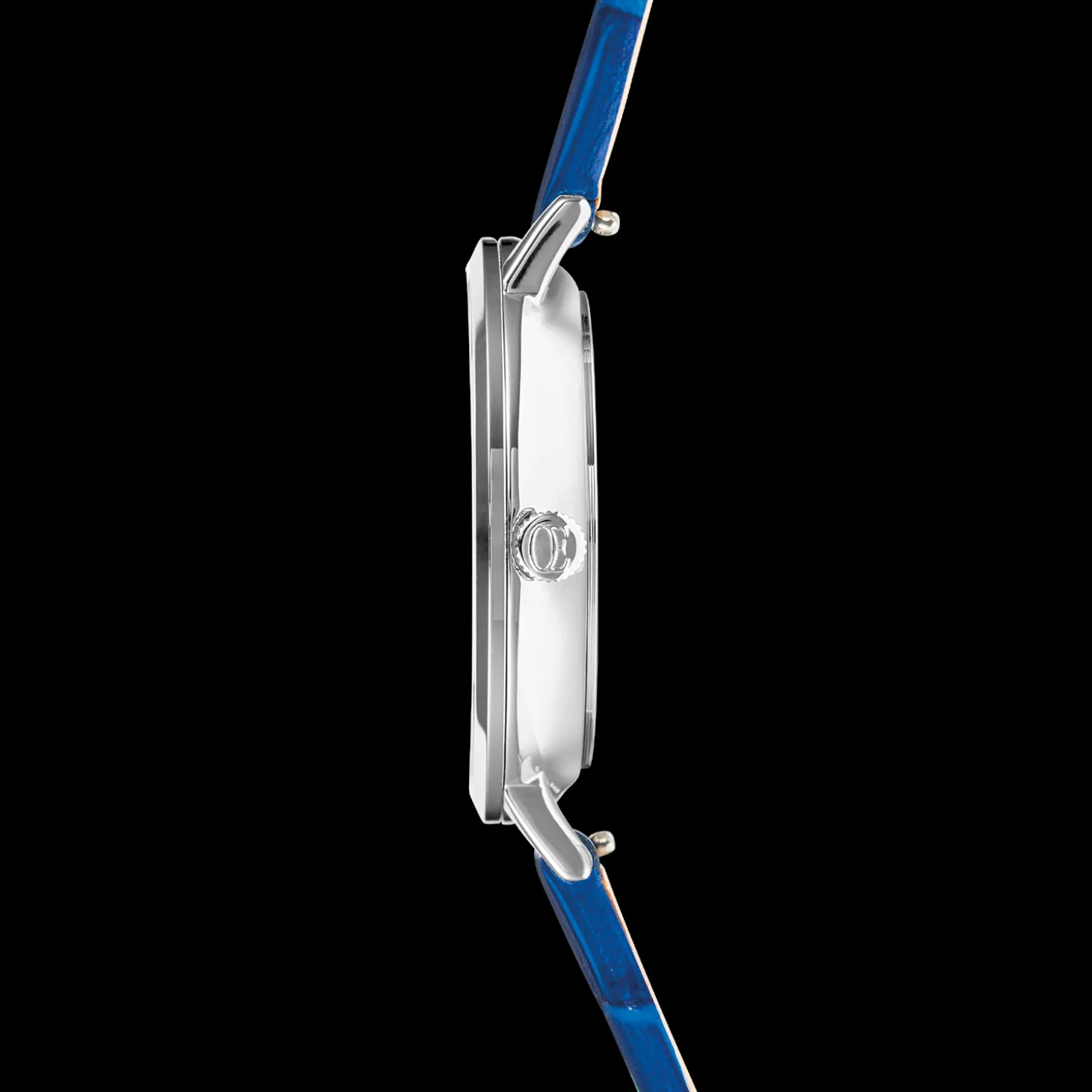 Watch Round Sparkling Sunray Bracelet Leather Royal Blue